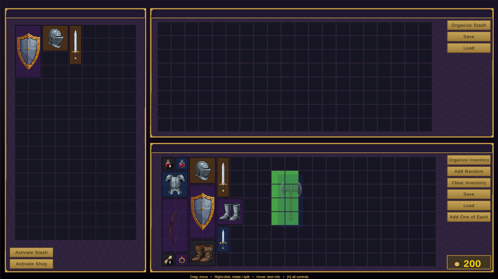 Dragging a multi-cell item across a grid with a green validity preview